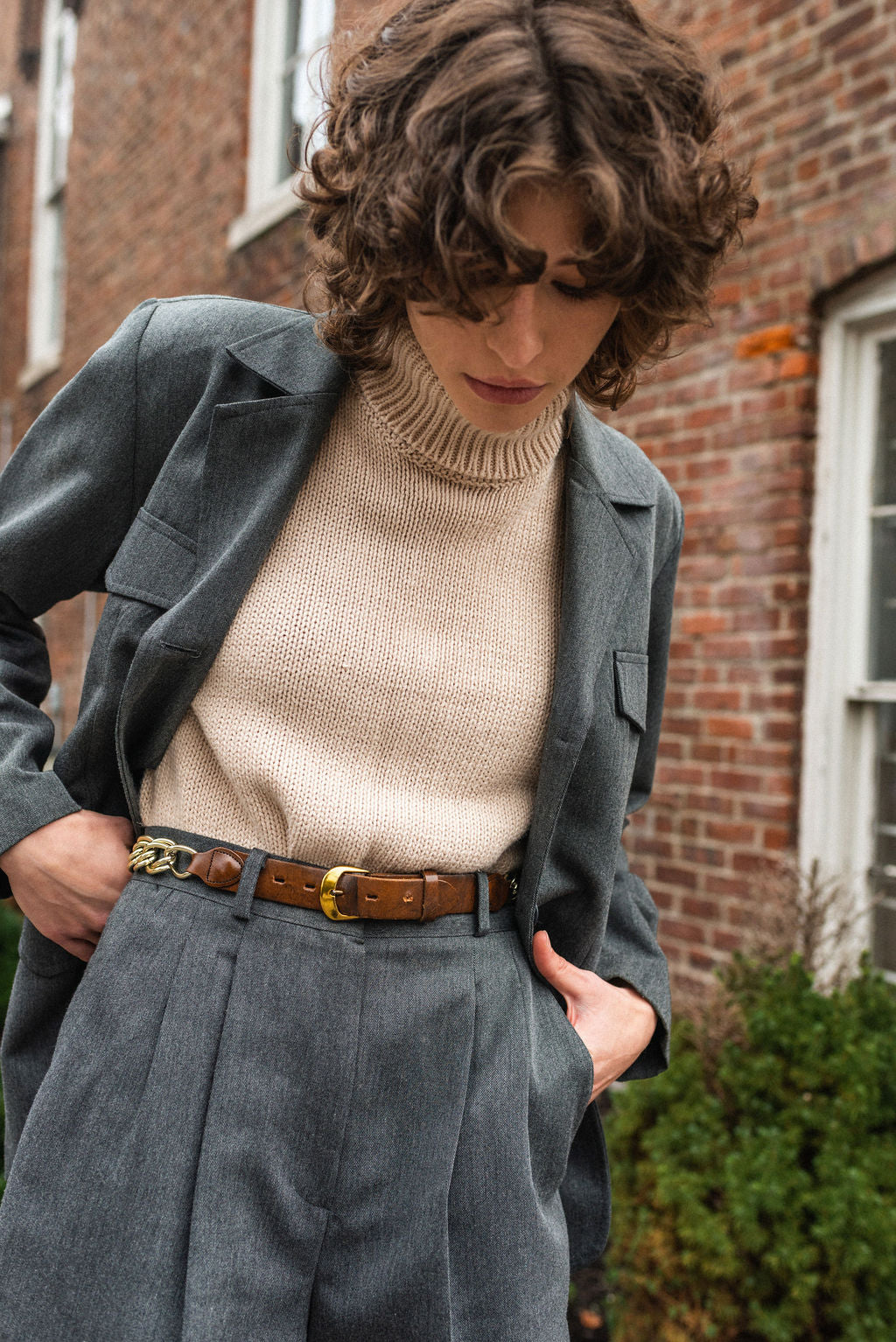 Tribeca Studio beige sleeveless turtleneck