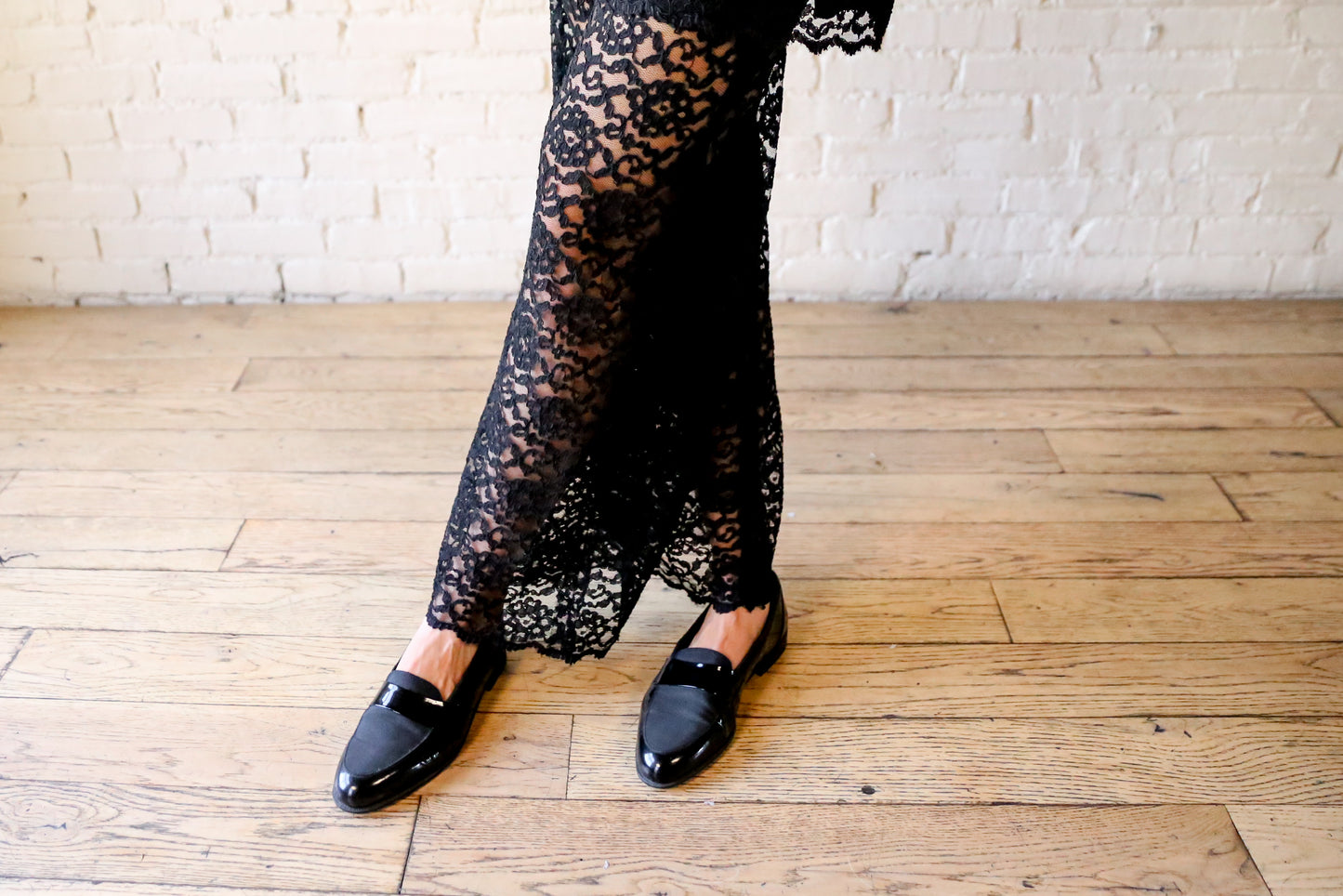 1960s black lace tunic and sheer pant set