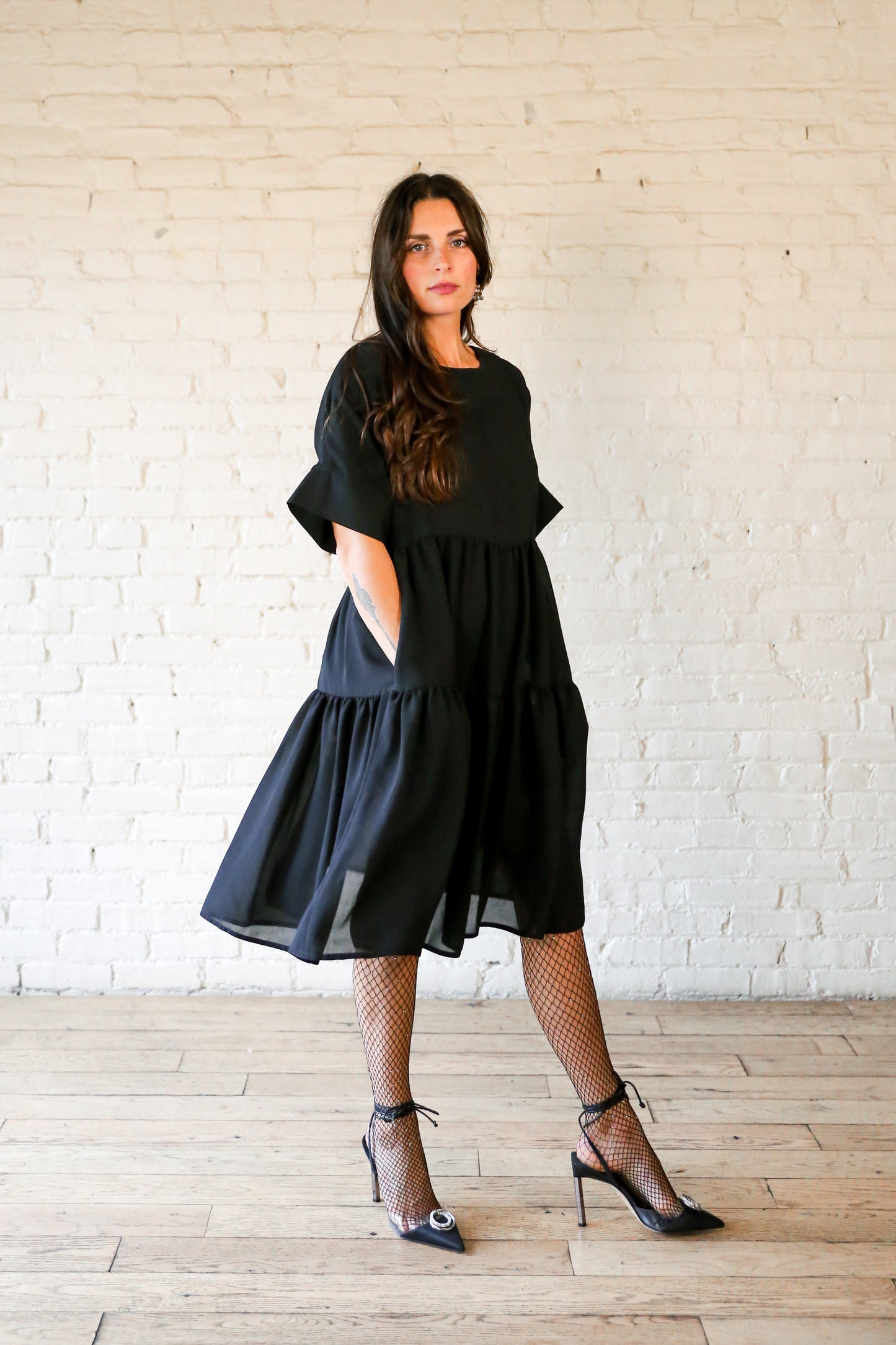 Fiandaca black tiered trapeze dress