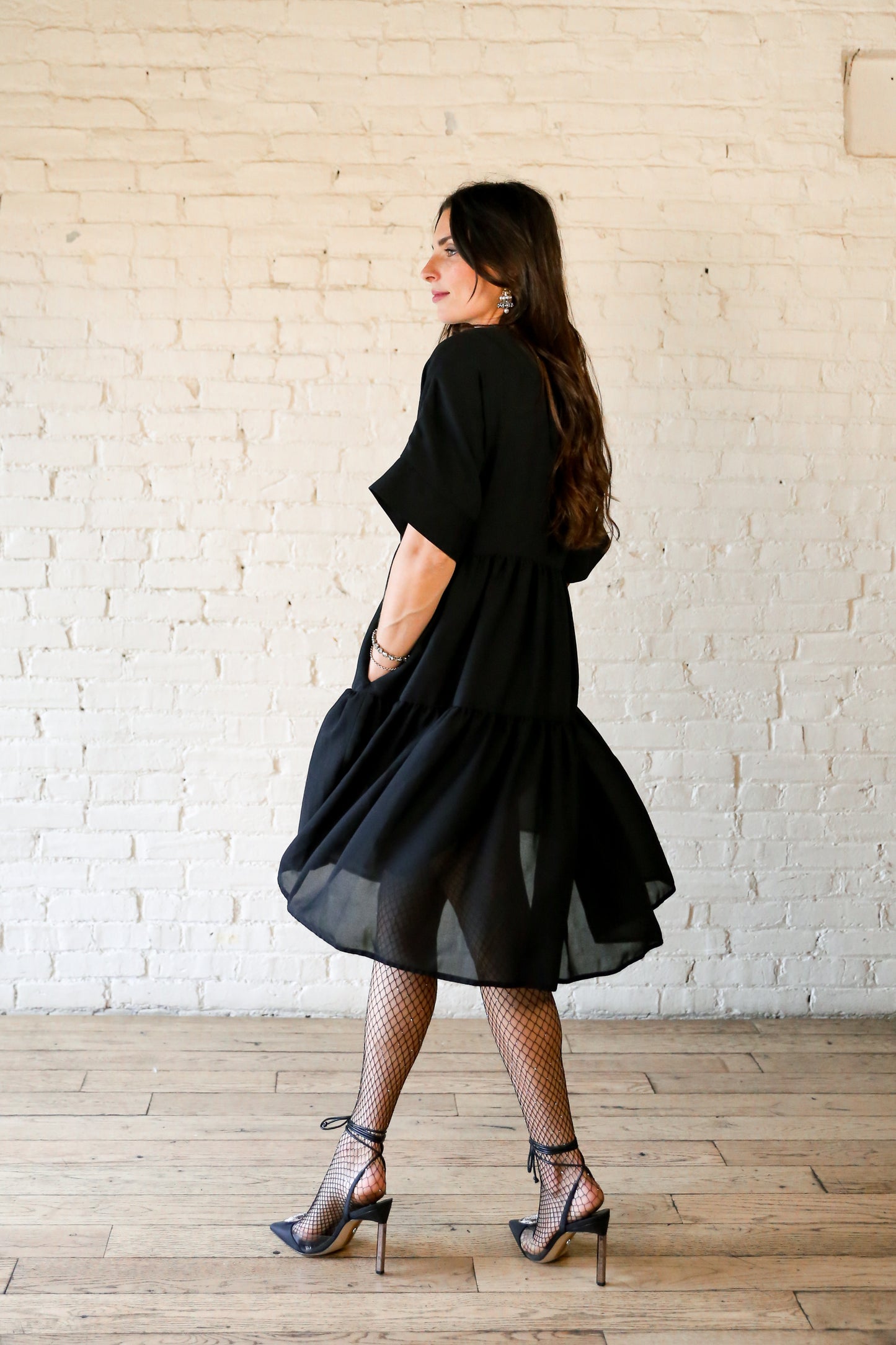 Fiandaca black tiered trapeze dress