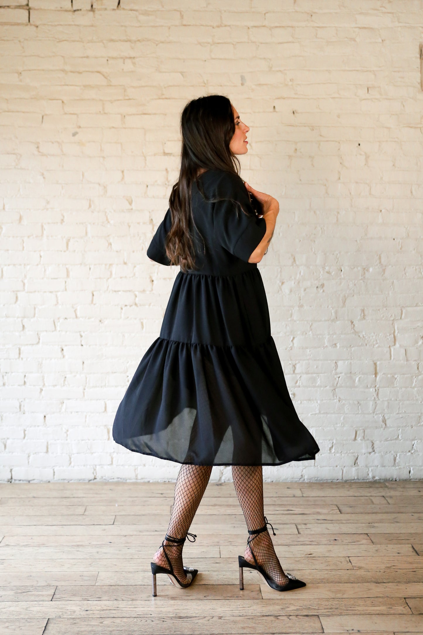 Fiandaca black tiered trapeze dress