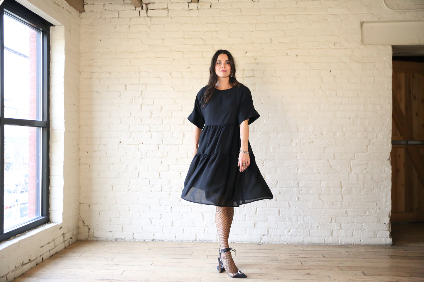 Fiandaca black tiered trapeze dress