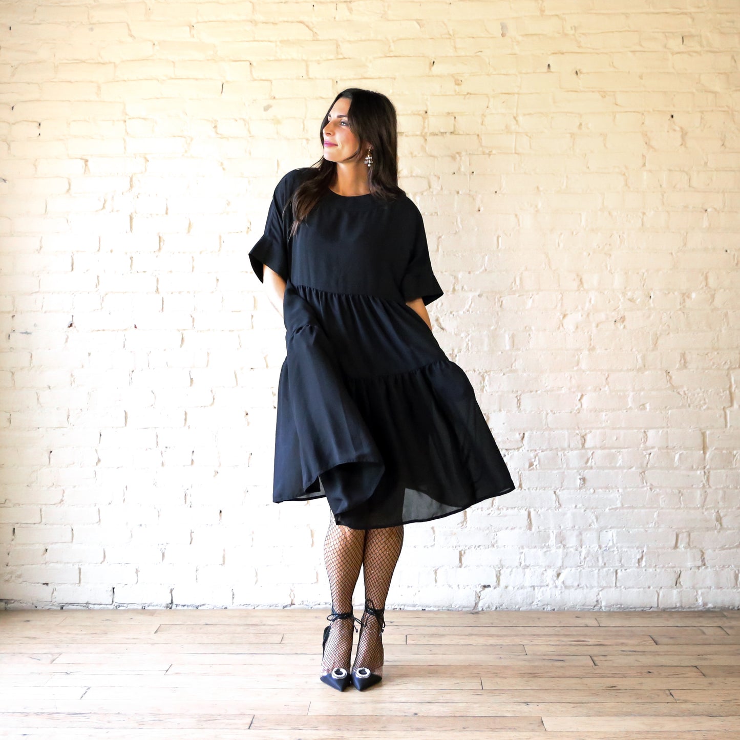 Fiandaca black tiered trapeze dress