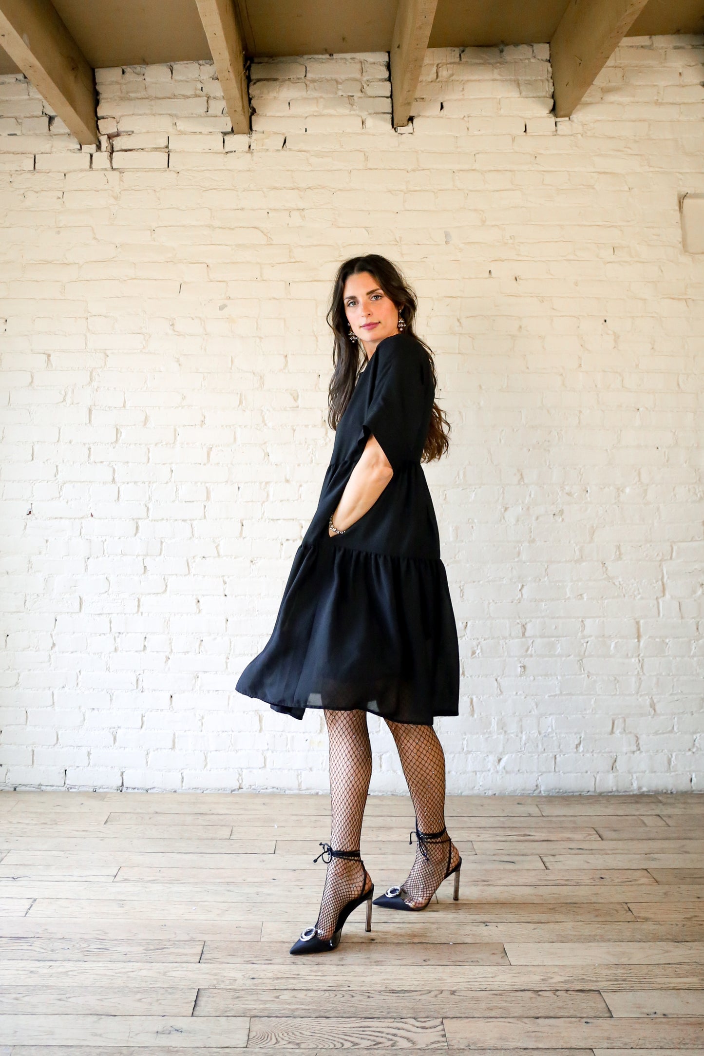 Fiandaca black tiered trapeze dress