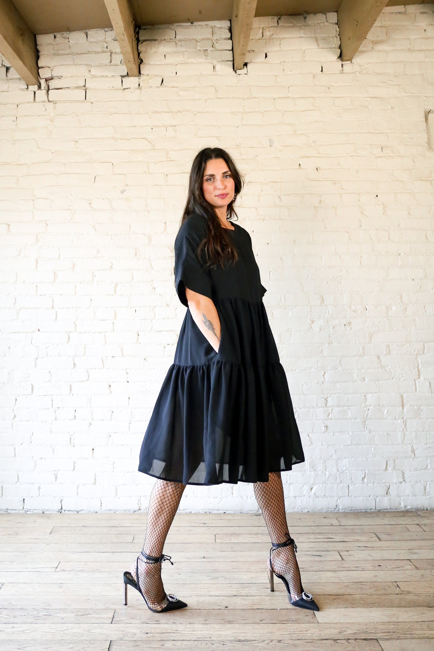 Fiandaca black tiered trapeze dress