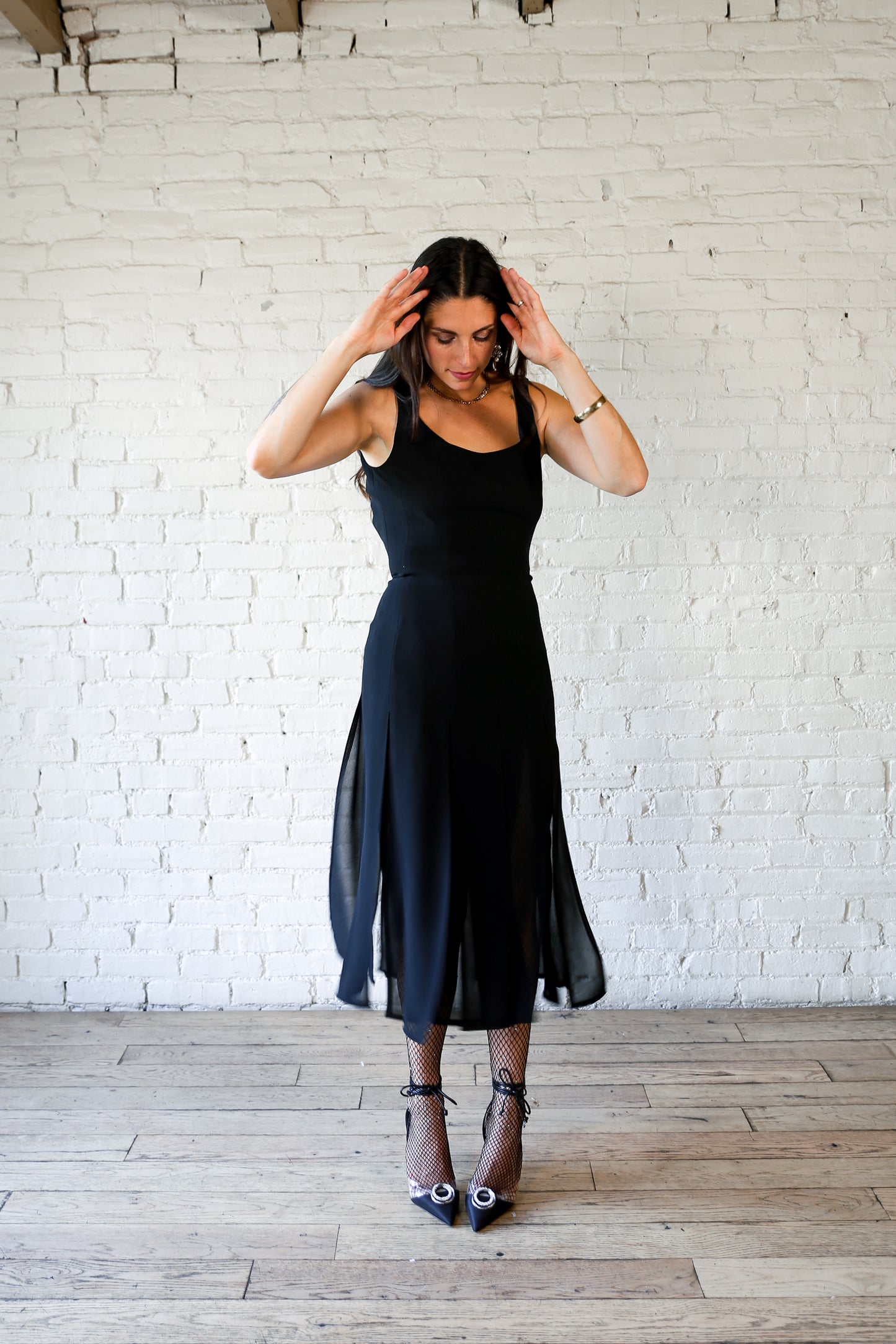 Black crepe chiffon car wash hem dress