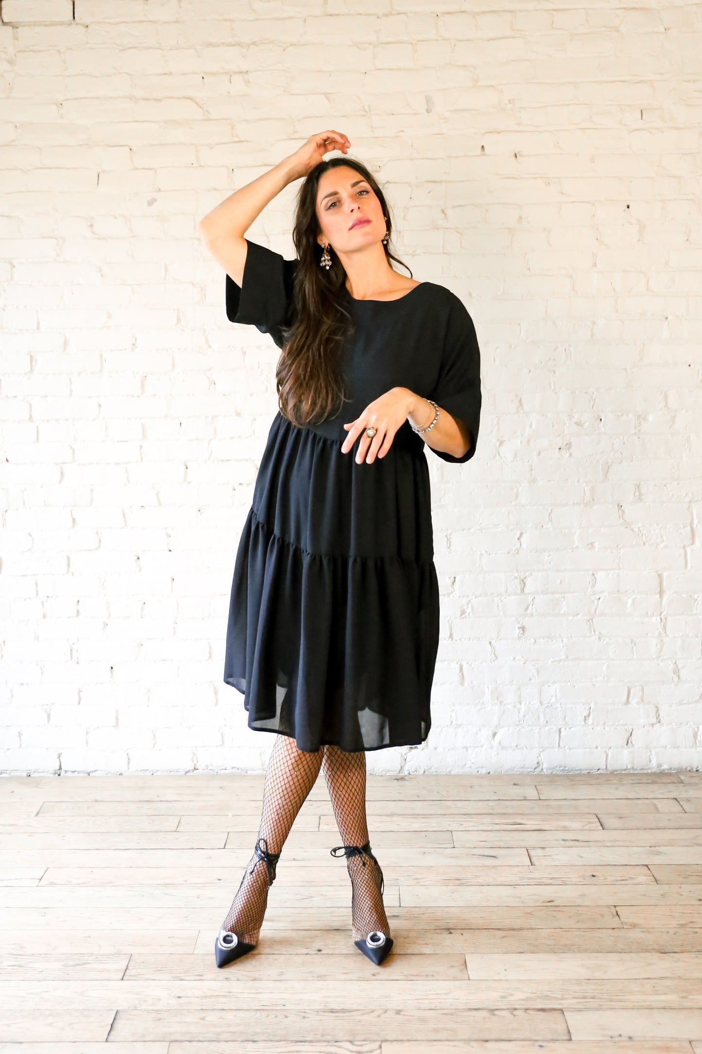 Fiandaca black tiered trapeze dress