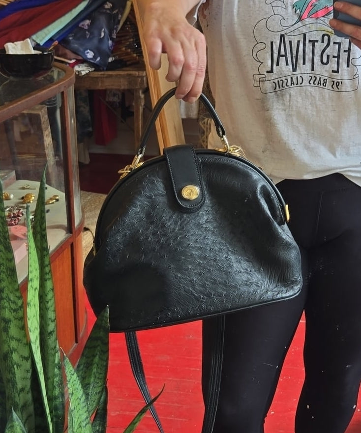 Carryland black ostrich doctor bag