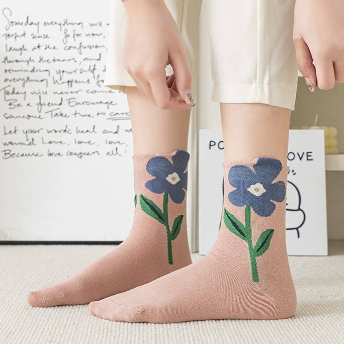 Solid flower-top socks