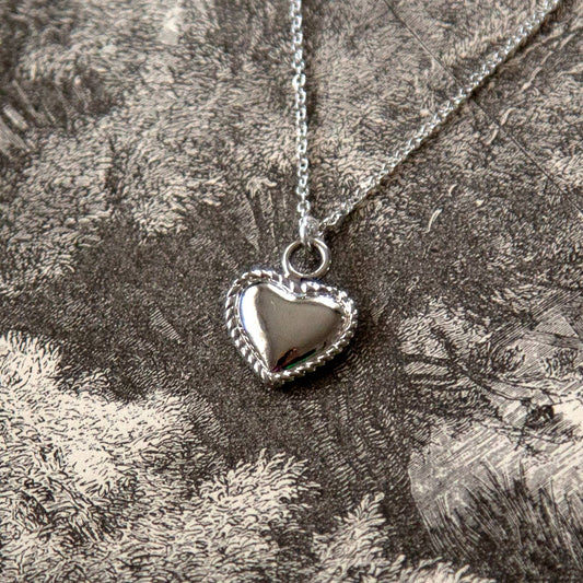 Vintage Heavy Silver Heart Charm Necklace