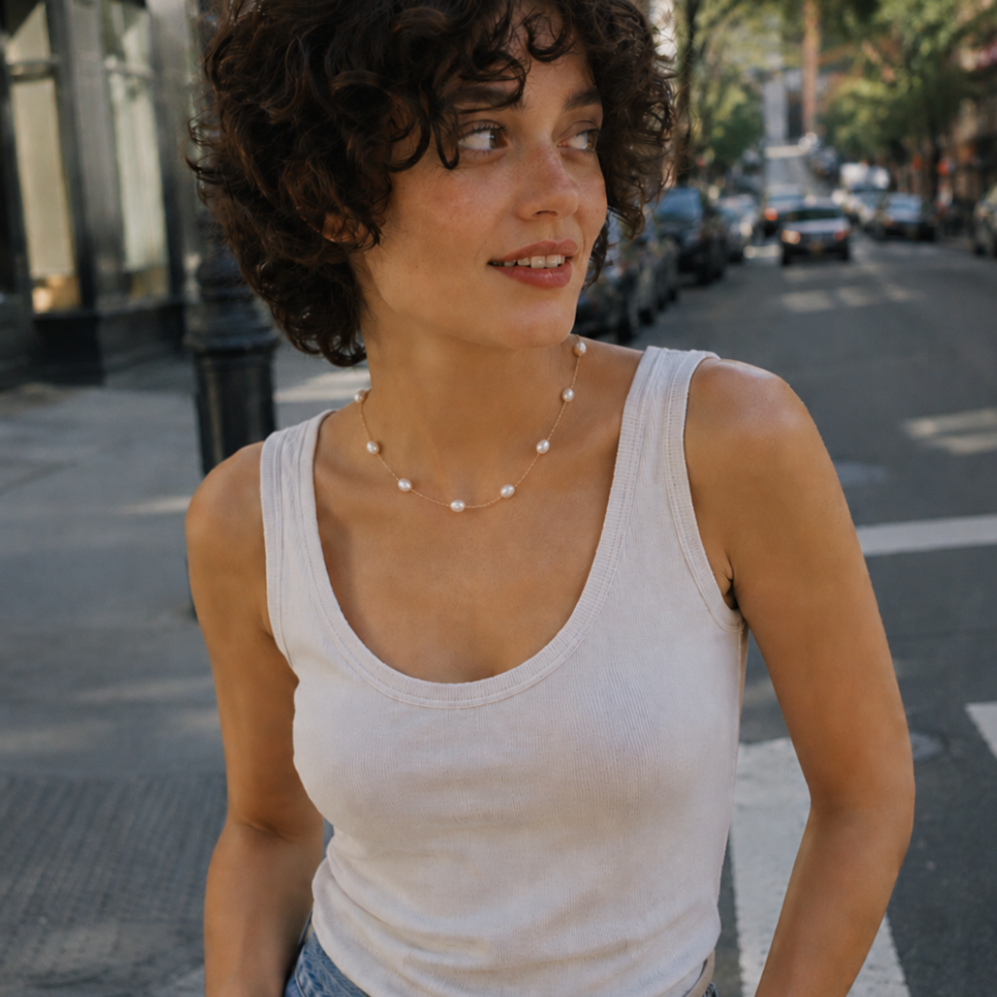 Esther Freshwater Pearl Station Necklace: Cream