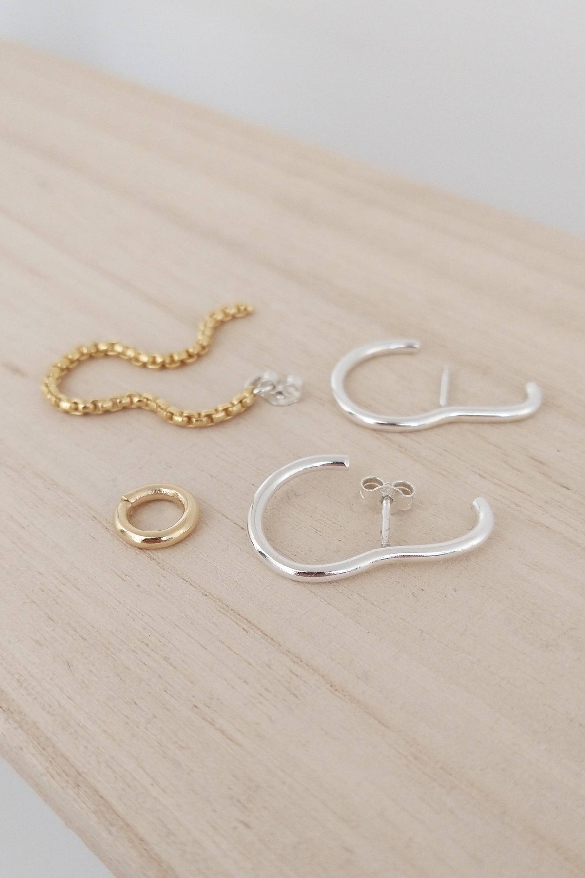 Modern sterling silver earrings, Mira earrings, bicolor