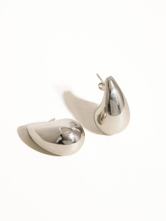 Colette Large Huggie Droplet Earring: Silver