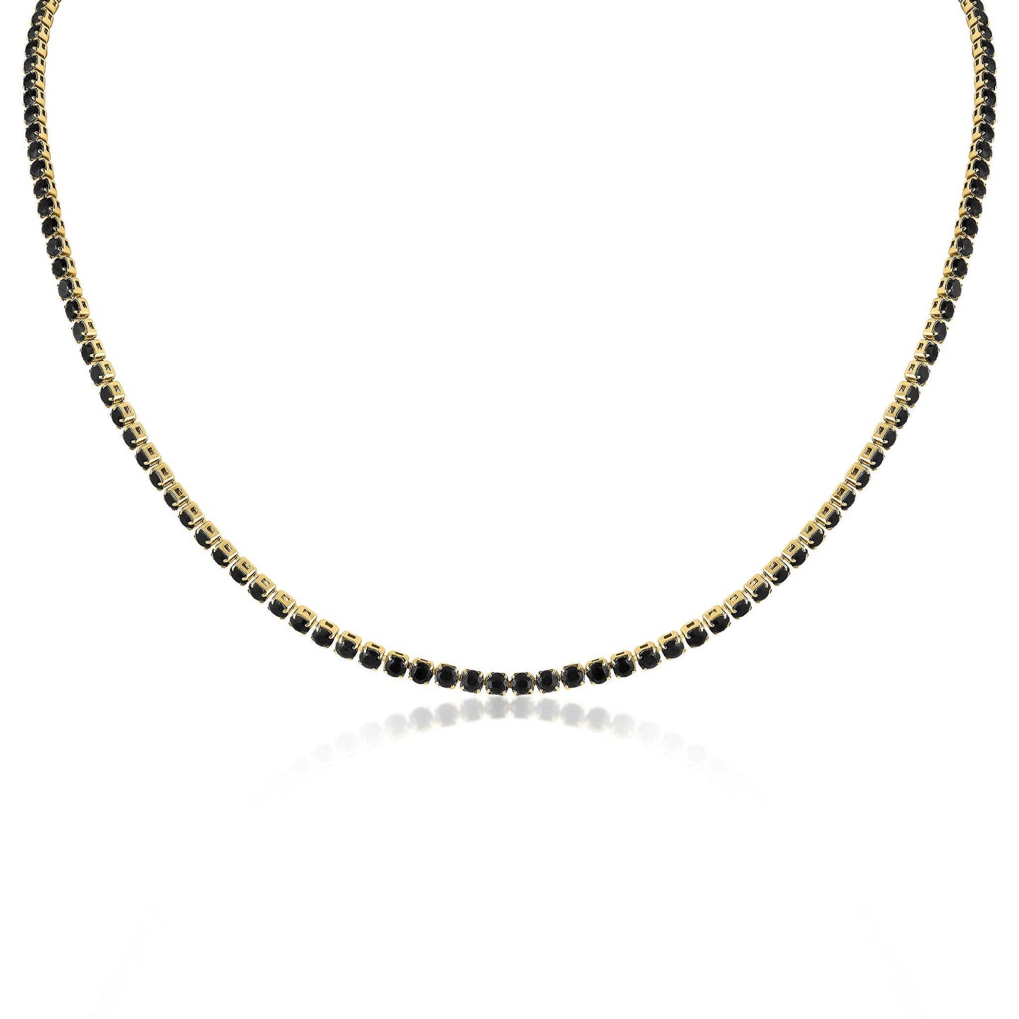 18k Gold Jet Rhinestone Tennis Chain Necklace: 18"+2" / 3mm