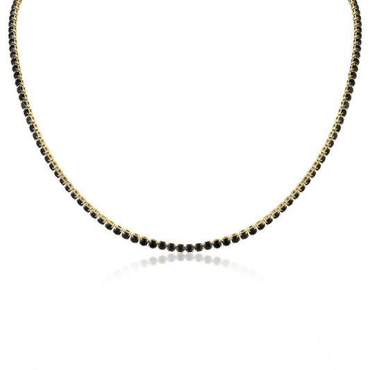 18k Gold Jet Rhinestone Tennis Chain Necklace: 18"+2" / 3mm