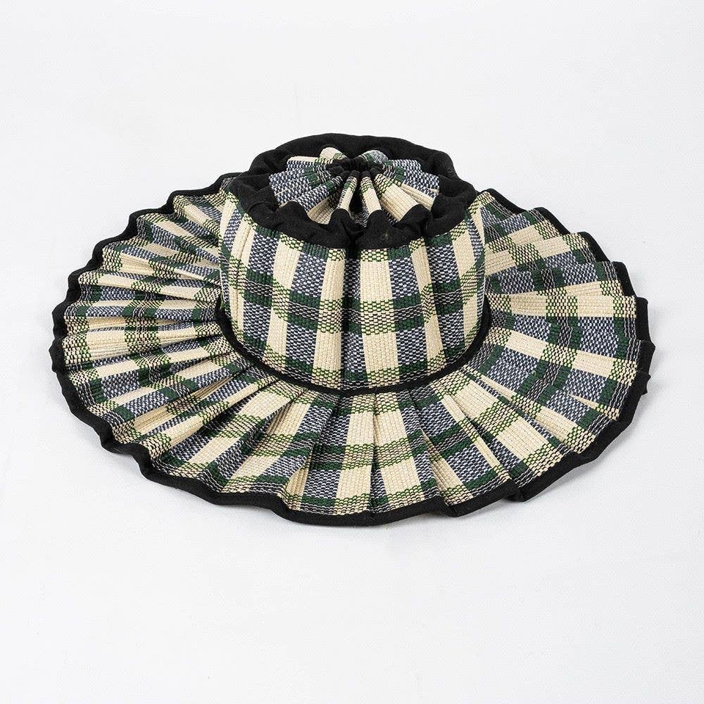 Checkered Straw Sun Hat: Coffee/navy/green