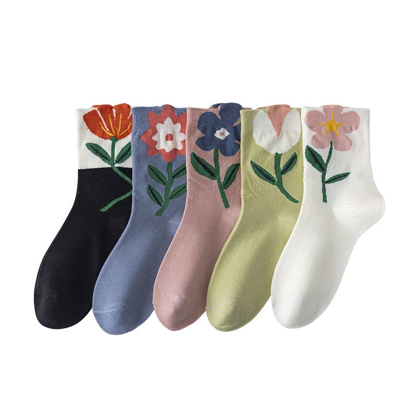 Solid flower-top socks
