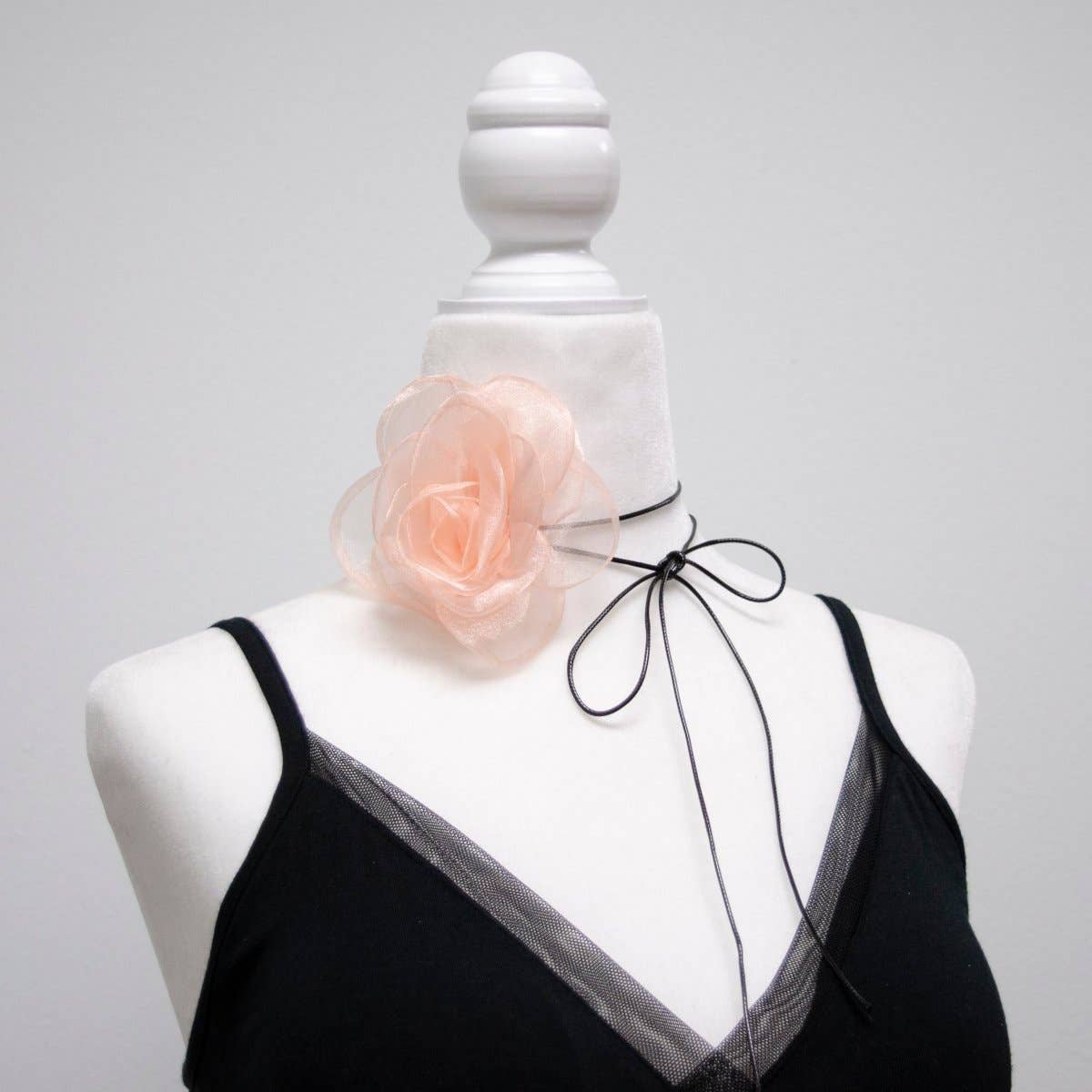 Handmade Mauve Pink Tulle Rose Necklace