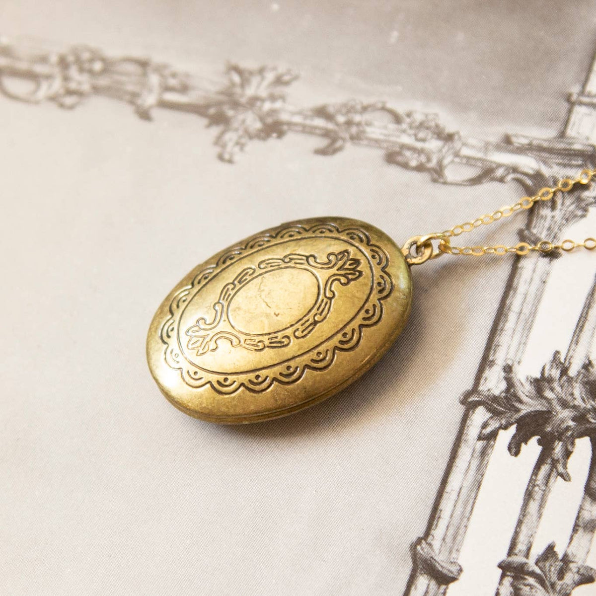 Vintage Large Antique Brass Oval Locket