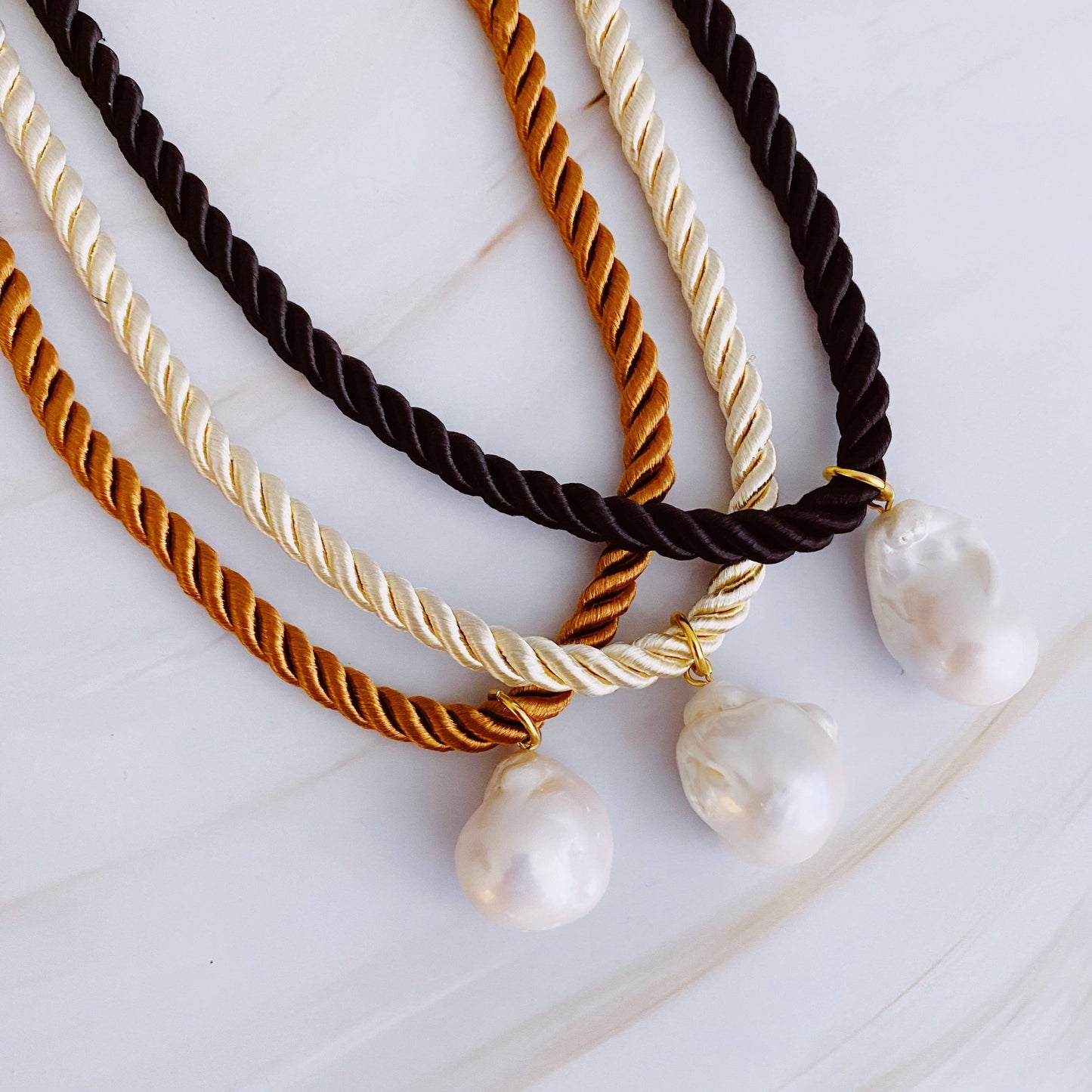 Satin Rope Baroque Pearl Necklace: Black