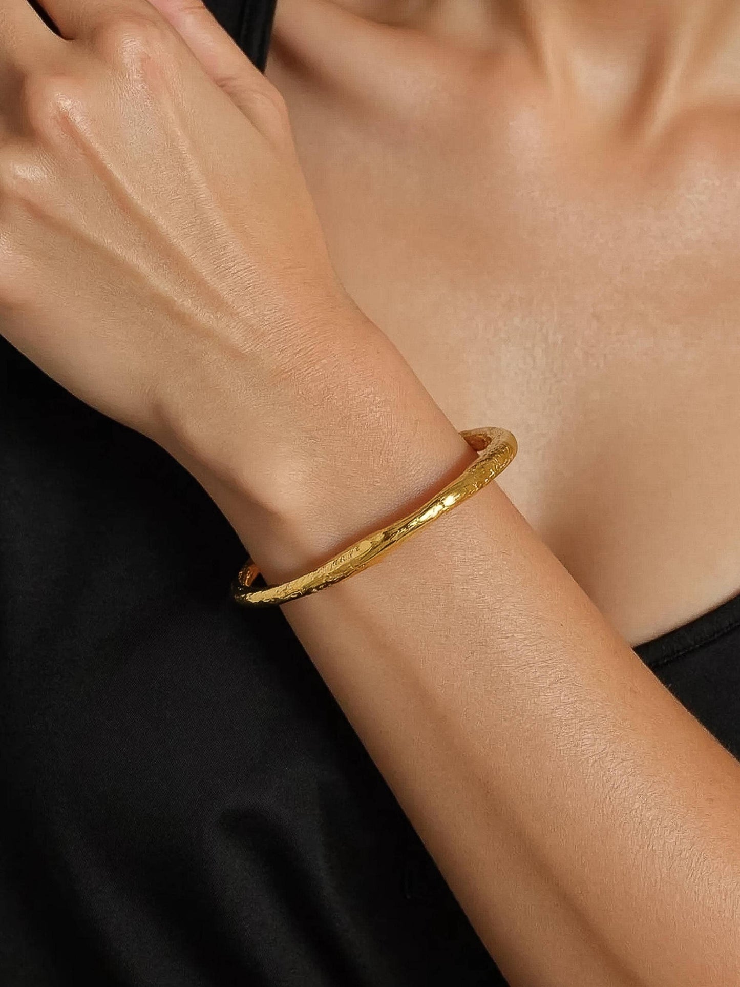Gold Textured Open Cuff Bracelet