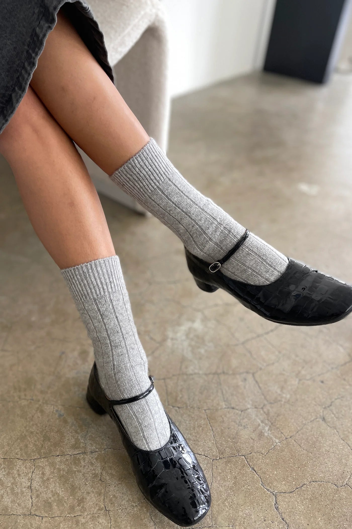 Le Bon Shoppe cashmere socks - grey melange & cream