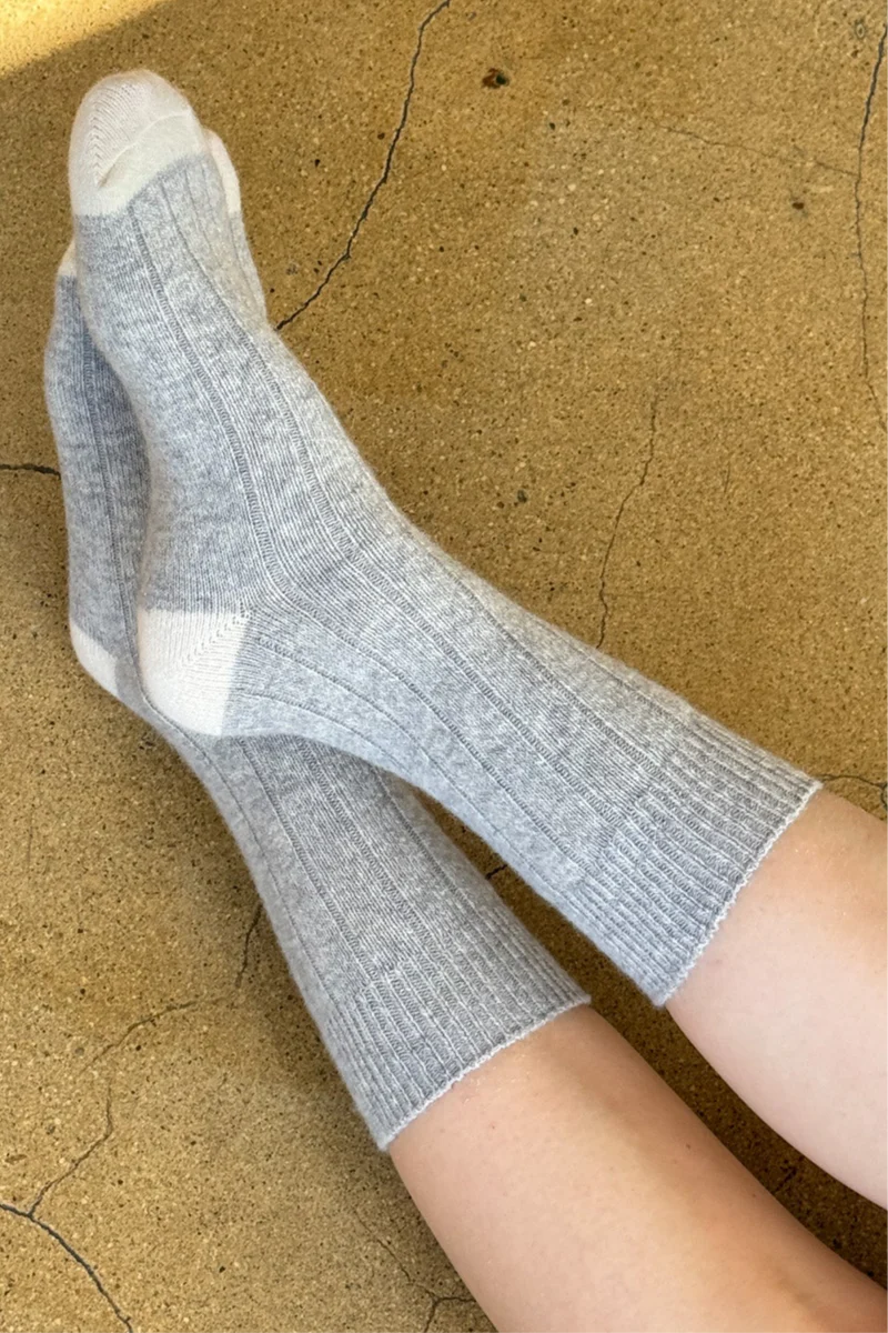 Le Bon Shoppe cashmere socks - grey melange & cream